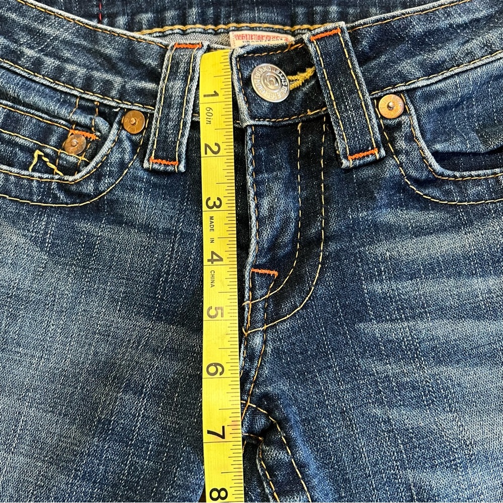 True Religion Western Medium Blue Straight Leg Jeans with Contrast Stitching - Picture 9 of 13